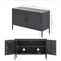 Dimension diagram of black metal sideboard cabinet: 100cm wide, 40cm deep, 64cm tall, interior 95cm wide