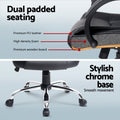 Black office chair dual padded seating cross-section showing PU leather foam and wooden board layers