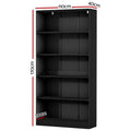 Black bookcase dimensions: 110cm wide, 40cm deep, 170cm tall, with five adjustable shelves and central divider