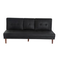 Front view of black PU leather sofa bed armless design with tufted back and walnut legs