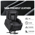 Black lift recliner: overstuffed armrests, 2 cup holders, 2 side pockets, 2 front pockets, text: Multifunctional Design