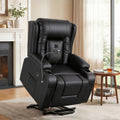 Dimensions of black PU lift recliner: 106H 84W cm, seat 53cm, back 64cm, side 62x92cm, reclined 163cm, 150KG capacity