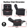 Black PU leather recliner with gold nailhead trim on both arms and tufted back, upright front view on white background