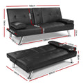 Black PU leather sofa bed dimensions: 168cm wide, 79cm height upright, 99cm depth reclined, chrome legs