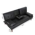 Black PU leather sofa bed dimensions: 182cm wide, 48cm height, 54cm depth, fold-down cup holder