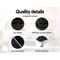 Black PU leather sofa bed quality details: cup holders, matching armrests, fast attachments, chrome legs
