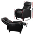Black PU leather recliner chair dimensions: 59cm wide, 102cm tall upright, 145cm reclined