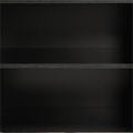 Close-up interior view of black reeded sideboard showing two empty shelves
