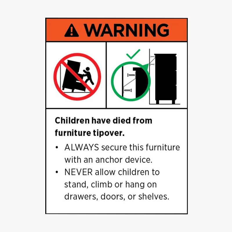 Tipover warning label for black reeded sideboard