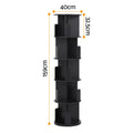 Black spiral rotating bookshelf dimensions diagram showing 159cm height, 40cm width and 32.5cm shelf spacing