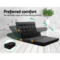 Black suede floor lounger preferred comfort infographic showing five adjustable back angles from 30 to 80 degrees