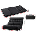 Black suede floor lounger dimensions: flat 167cm long, seated 95cm wide, 72.5cm height, bolster pillow 47.5cm