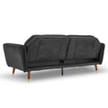 Rear view of black velvet sofa bed showing back panels and fold mechanism for bed conversion