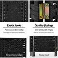 Black woven paper rope room divider feature close-ups black woven texture gold hinge compact woven edges and steady stands