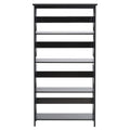 5-tier black X-frame bookshelf, straight front view on white background, X-side panels visible, all shelves empty