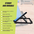 Blue calf stretcher specs: 39.2x7x34.2cm, 3.6kg, four angle settings 37 32 27 18 degrees, iron frame polyester pad