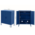 Blue metal locker dimensions: 80cm wide, 40cm deep, 101.5cm tall, legs 15cm; interior 75.5cm wide, 82cm tall, shelf 37.5cm