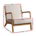 Cream boucle armchair dimension diagram showing 63cm wide 72.5cm high 58cm seat width and 37cm seat height
