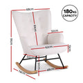 White boucle wingback rocking chair dimensions: 68cm wide, 74cm rocker length, 91cm tall, 32cm seat height; 180kg capacity