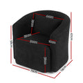 Black boucle swivel barrel chair dimensions: 73cm wide, 74cm deep, 67cm tall, 54cm seat depth, 38cm base height