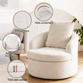 White swivel barrel chair callouts: sherpa fleece, wide curved back, removable throw pillow, 11cm thick seat cushion