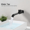Brass basin faucet lever handle detail with curved spout from front angle