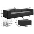 Dark charcoal modular sofa dimensions diagram showing 270x169x63cm whole sofa and 97x70x38cm ottoman measurements