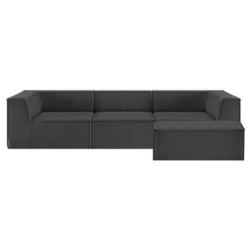 Dark charcoal modular 3-seater sofa with ottoman in full configuration front view on white background