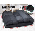 Charcoal suede floor lounger folded compactly at 96cm square showing removable cover for washing inset