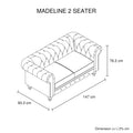 Madeline 2 Seater Chesterfield sofa dimensions diagram 147cm wide 93.3cm deep 76.2cm tall