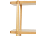 Close-up of oak round legs showing double wooden peg joints connecting both upper and lower shelf boards