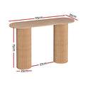 Console table dimensions: 115cm wide, 35cm deep, 75cm tall, oak oval top with two cylindrical fluted columns, 25cm diameter