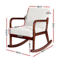 Beige corduroy rocking chair dimensions: 54cm wide seat, 80cm total height, 75cm rocker length, 34cm seat height