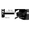 Full-motion corner TV wall bracket close-up anti-rust powder coating thicker arms left and safety lock mechanism right