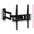 Full-motion corner TV bracket dimension diagram 24.5cm wall plate 7cm depth 44cm arm extension 43cm TV plate spirit level