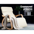 Cream bentwood rocking recliner with cream throw in dark lifestyle room, text: Enamoured presence, Rocking elegance