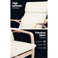 Two-panel close-up: cream bentwood chair high backrest and seat cushion with badges Wear-resistant, Breathable, Soft touch