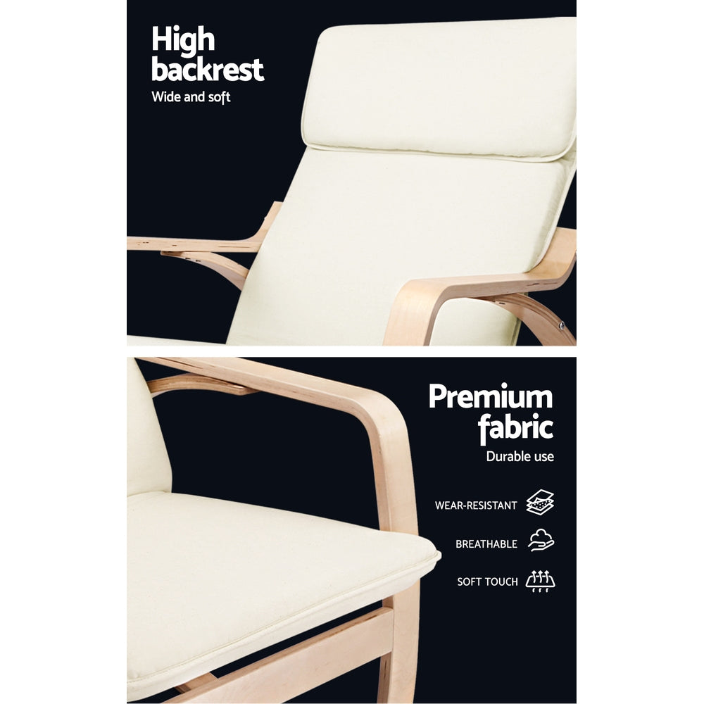 Two-panel close-up: cream bentwood chair high backrest and seat cushion with badges Wear-resistant, Breathable, Soft touch