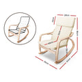 Dimensions diagram of cream bentwood rocking chair: 58W 86H cm, seat 49cm, seat height 55cm, depth 67cm, total length 81cm