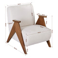 Cream boucle V-frame armchair with angled walnut diagonal legs and flat armrest, pure side view on white background