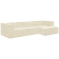 Cream modular sofa with corner section, three-quarter front-right angle on white background showing seat depth