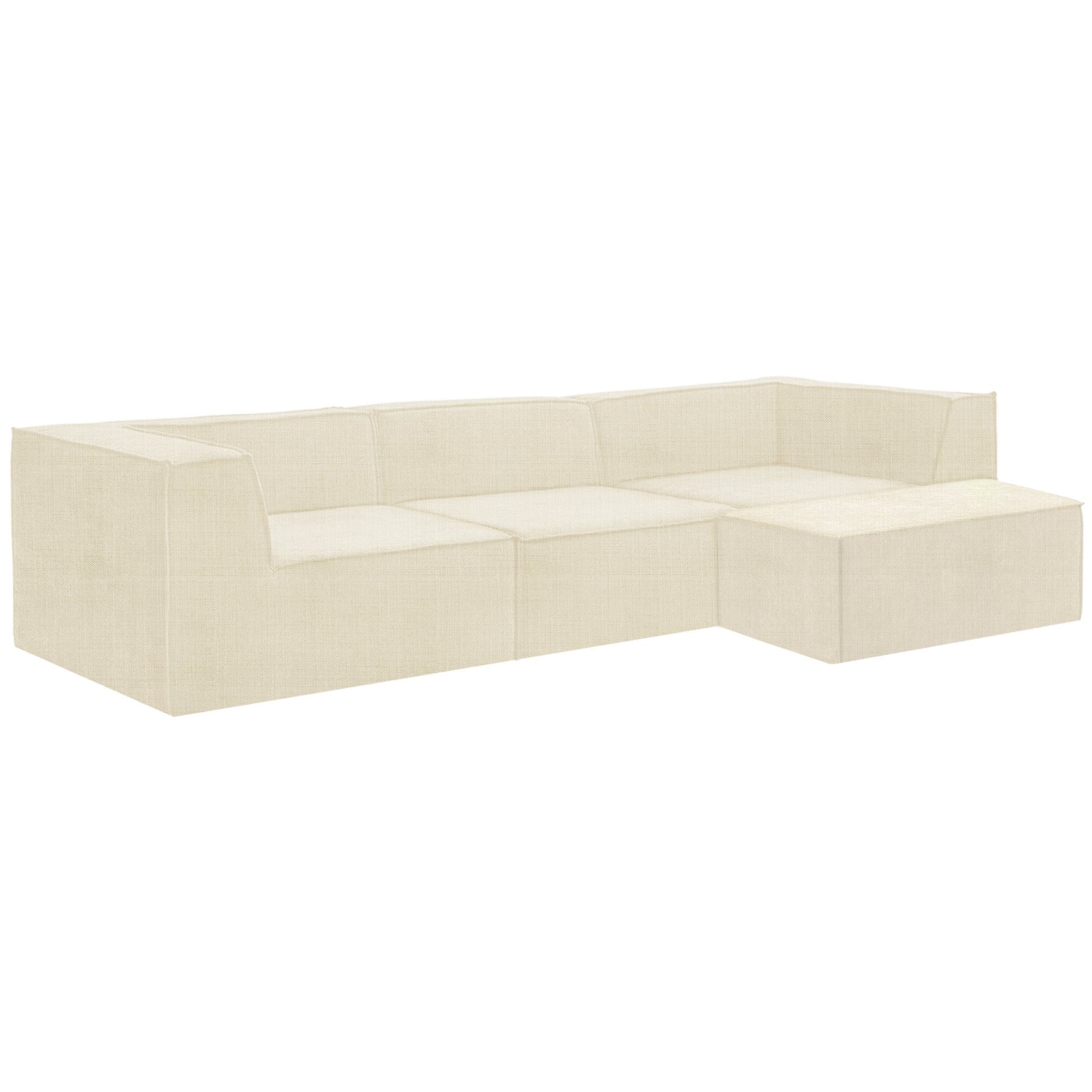 Cream modular sofa with corner section, three-quarter front-right angle on white background showing seat depth