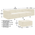 Cream modular sofa dimensions diagram showing 270x169x63cm whole sofa and ottoman 97x70x38cm with sections A to D