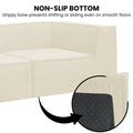 Cream modular sofa non-slip bottom infographic showing corner detail and close-up of dark rubber grippy base