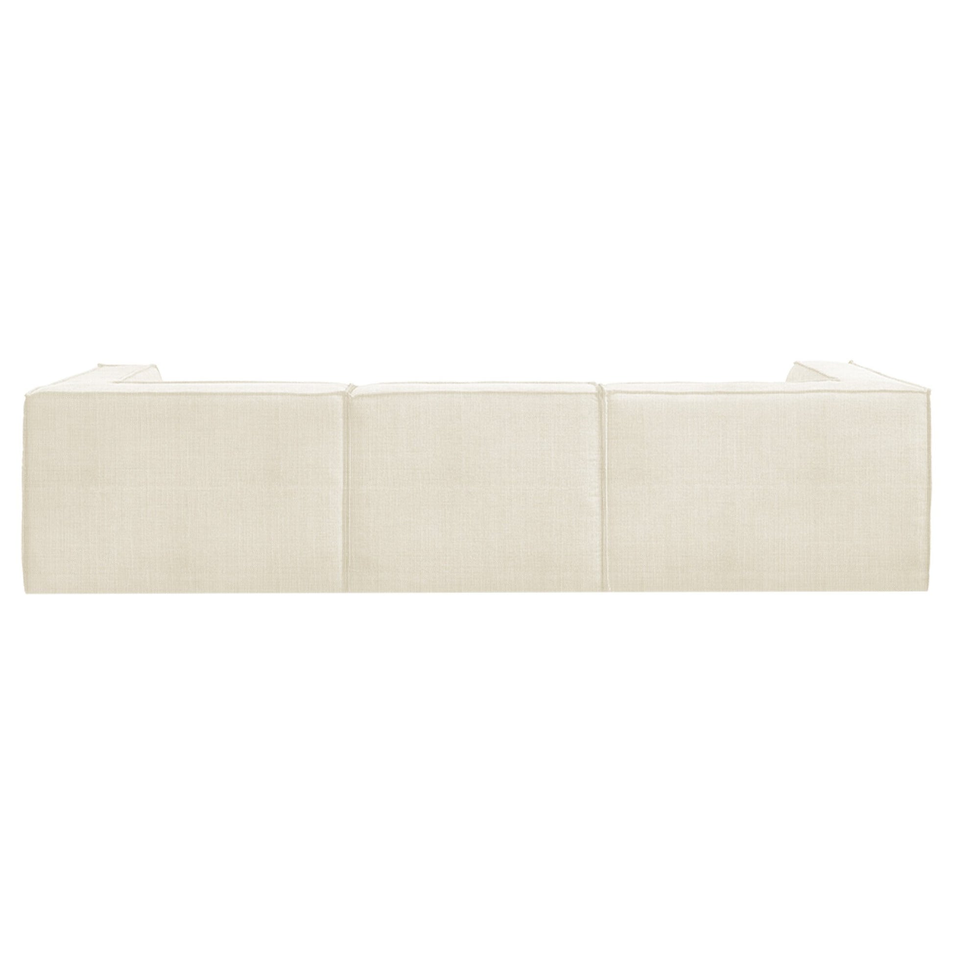 Cream modular sofa rear view showing three flat back panels on white background with no visible legs