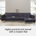 L-shape sofa size diagram in room 282cm total width 254cm depth 79cm high 78cm chaise 38cm seat