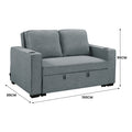 Dark grey linen sofa bed dimension diagram showing 150cm width 88cm depth and 86cm height upright