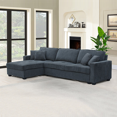 Dark grey L-shaped sectional sofa with right-side chaise on white background angle view
