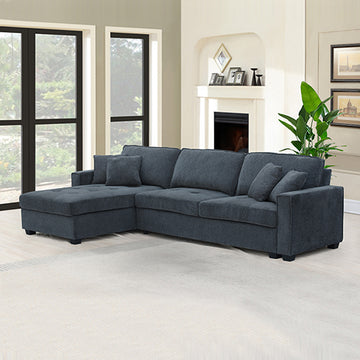 Dark grey L-shaped sectional sofa with right-side chaise on white background angle view
