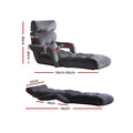 Dimensions of dark grey floor lounger: seated 83H 36cm seat, back 73cm, 116-195cm length; flat 195x76cm